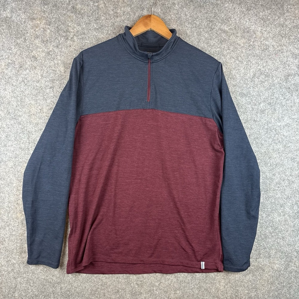 Marine Layer Weekend Sport 1/4 Zip Sweater Mens Large Blue Burgundy Performance